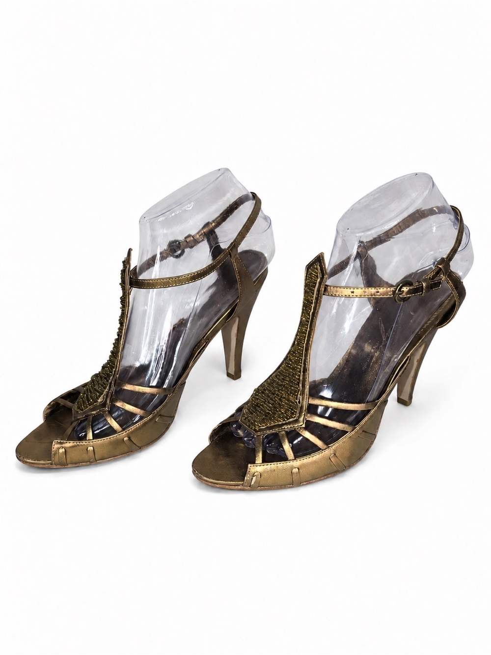 Vince Camuto Metallic Bronze Open-Toe T-Strap Heels